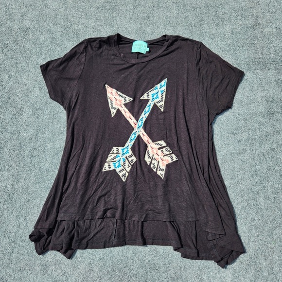 Judith‎ March Arrows Graphic Swing Tee oversized Casual Top Black Viscose size L - Picture 1 of 7